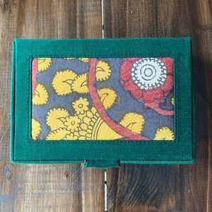 Jewelry & Bangle Box - Green Silk Handmade Kalamkari Floral by Dyuti Gifts India